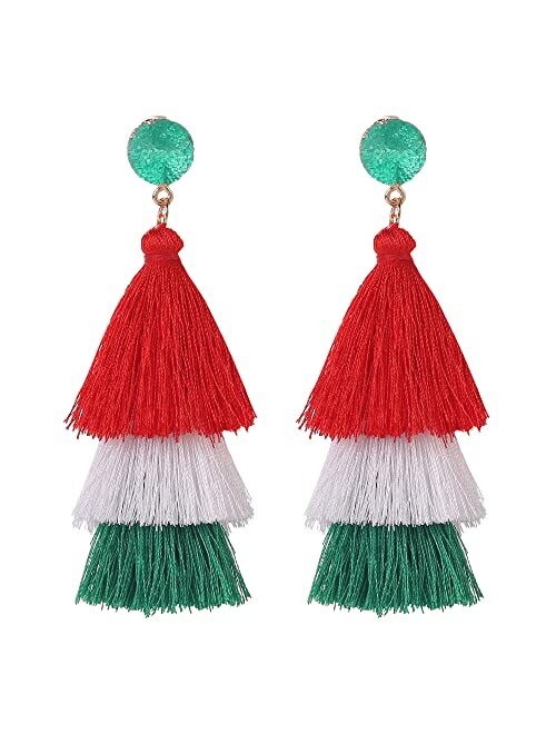 Cisyino Christmas Earrings for Women Girls Colorful Christmas Light Bulb Earrings Christmas Tassel Beaded Earrings Dangle Christmas Stud Earrings Set Acrylic Colorful Flo