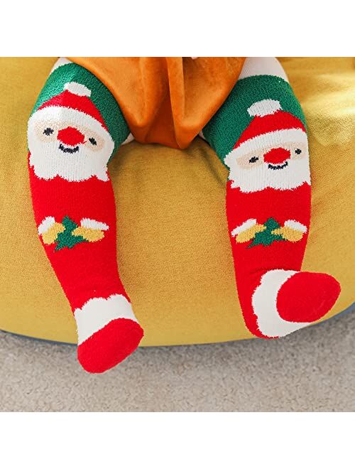 Marjunsep Kids Christmas Fuzzy Knee High Socks Gifts Toddler Calf Cozy Fluffy Plush Long Tall Boot Socks Stocking Stuffers 1-7 Years 6 Pairs