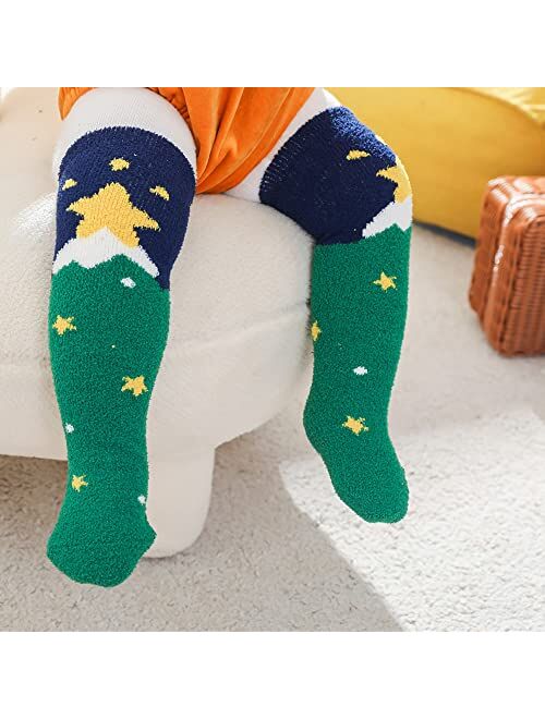 Marjunsep Kids Christmas Fuzzy Knee High Socks Gifts Toddler Calf Cozy Fluffy Plush Long Tall Boot Socks Stocking Stuffers 1-7 Years 6 Pairs