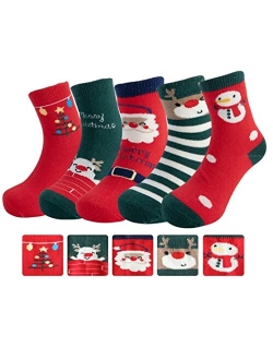 Wanlorraiy 5 Packs Infant Toddler Kids Christmas Holiday Winter Warm Socks Ankle Crew Dress Socks For Children Girls Boys