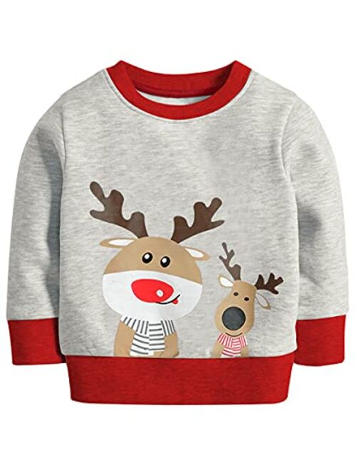 Cm-Kid Toddler Boys Sweatshirt Christmas Sweater Shirt Kids Santa Claus Reindeer Pullover Long Sleeve Tops Xmas Clothes Size 2-7T