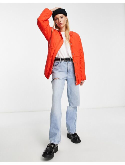 Only onion quilted longline bomber jacket in bright red