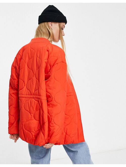 Buy Only onion quilted longline bomber jacket in bright red online