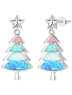 Milacolato Opal Christmas Tree Earrings 18K Gold Plated Star Stud Earrings Holiday Party Xmas Thanksgiving Gifts Christmas Earrings for Women Girls