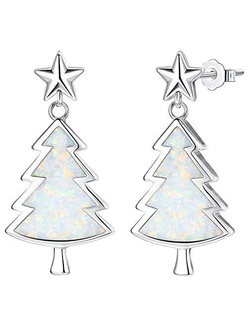 Milacolato Opal Christmas Tree Earrings 18K Gold Plated Star Stud Earrings Holiday Party Xmas Thanksgiving Gifts Christmas Earrings for Women Girls