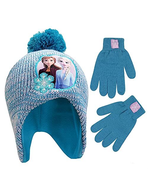 Disney Girls' Frozen Winter Hat and Kids Gloves Set, Elsa and Anna Beanie for Ages 4-7