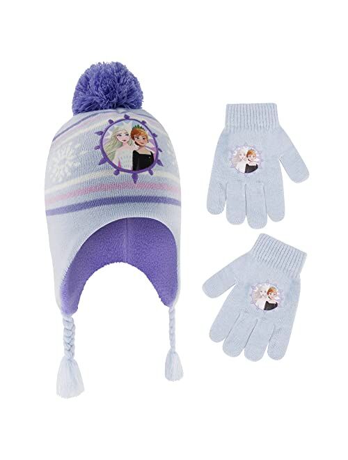 Disney Girls' Frozen Winter Hat and Kids Gloves Set, Elsa and Anna Beanie for Ages 4-7