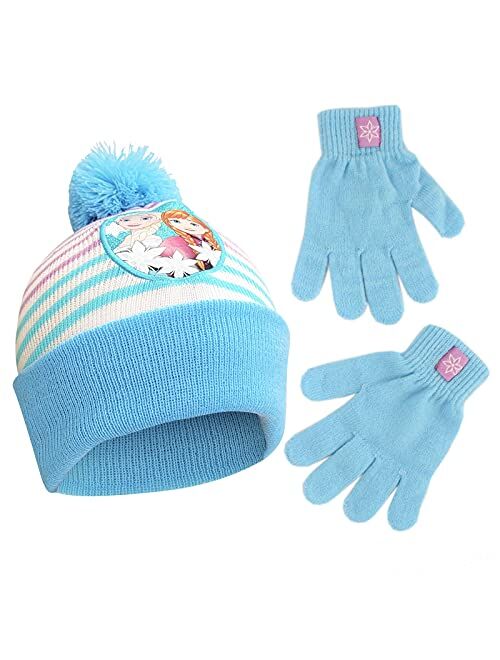 Disney Girls' Frozen Winter Hat and Kids Gloves Set, Elsa and Anna Beanie for Ages 4-7