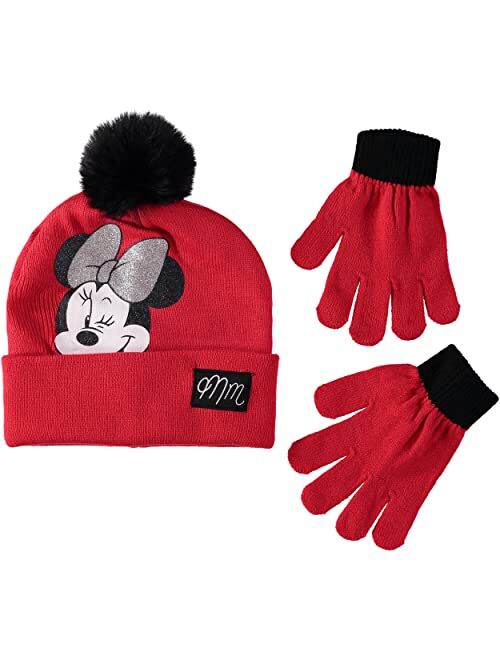 Disney Girls Toddler Winter Hat and Mittens Set Ages 2-4 Or Minnie Mouse Hat and Kids Gloves Set for Ages 4-7