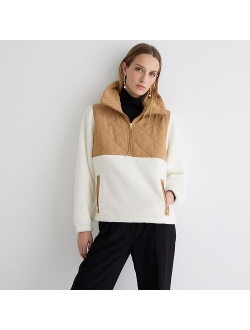 Quilted sherpa fleece half-zip pullover in print