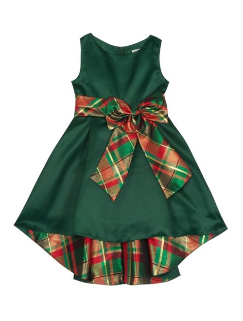 RARE EDITIONS Little Girls Satin Dress with Plaid Bow