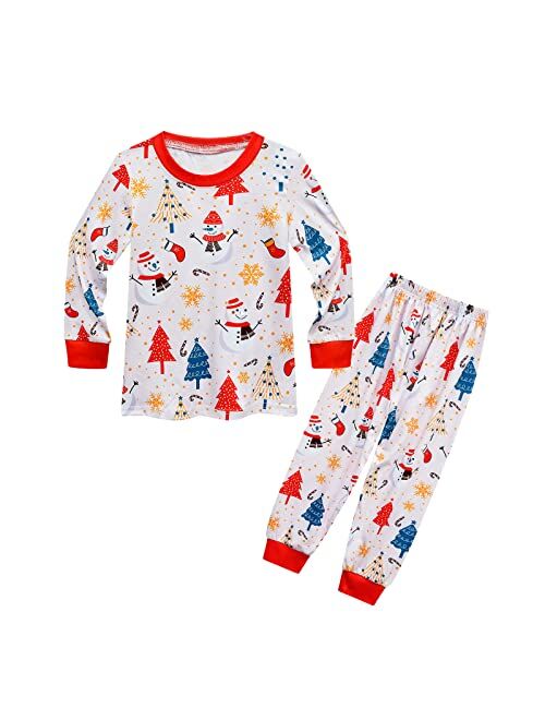 PIVERO Todller Christmas Matching Set Girls Boys Long Sleeve Cartoon Printed Casual Outfit Kids Christmas Gifts 2-13 Years