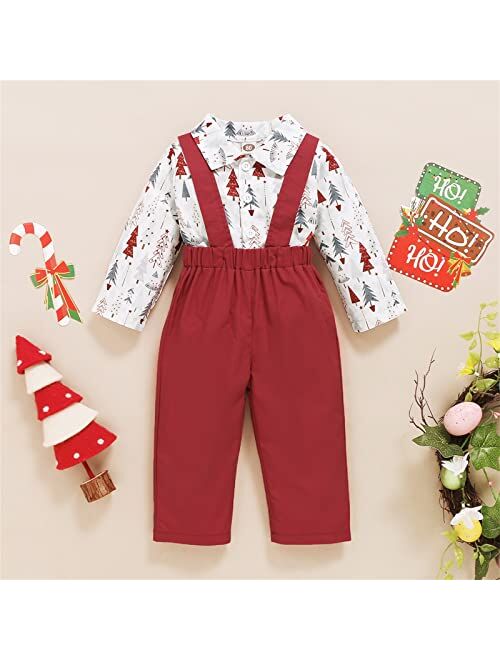 Generic Boys' 2-Piece Formal Suit Set Toddler Kids Girls Boys Infant Christmas Trees Long Sleeves Top Soild (Red, 2-3 Years)