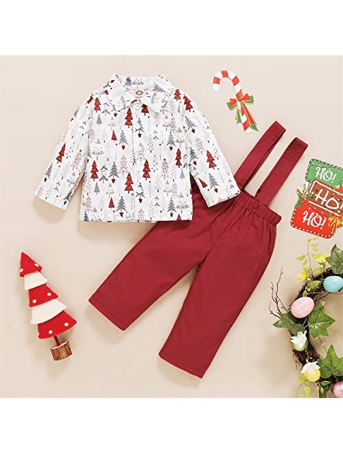 Generic Boys' 2-Piece Formal Suit Set Toddler Kids Girls Boys Infant Christmas Trees Long Sleeves Top Soild (Red, 2-3 Years)