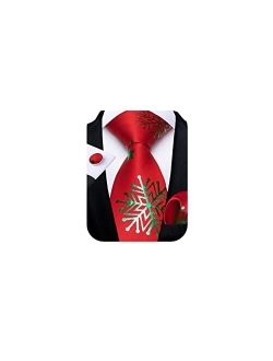 DiBanGu Christmas Ties for Men Red Green Mens Holiday Tie and Pocket Square Set Santa Printed Xmas Party Necktie