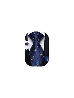 DiBanGu Classic Men's Christmas Tie Silk Woven Jacquard Necktie Set with Pocket Square Cufflinks for Party Prom