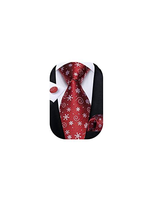 DiBanGu Classic Men's Christmas Tie Silk Woven Jacquard Necktie Set with Pocket Square Cufflinks for Party Prom