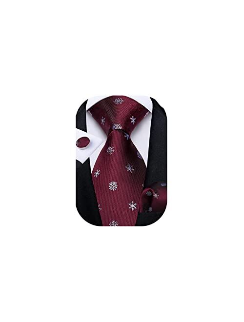 DiBanGu Classic Men's Christmas Tie Silk Woven Jacquard Necktie Set with Pocket Square Cufflinks for Party Prom