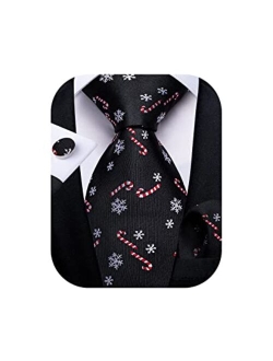 DiBanGu Mens Christmas Tie Set Silk Holiday Ties and Pocket Square Cufflinks Set with Gift Box Party Xmas Necktie Novelty