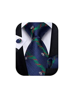 DiBanGu Mens Christmas Tie Set Silk Holiday Ties and Pocket Square Cufflinks Set with Gift Box Party Xmas Necktie Novelty