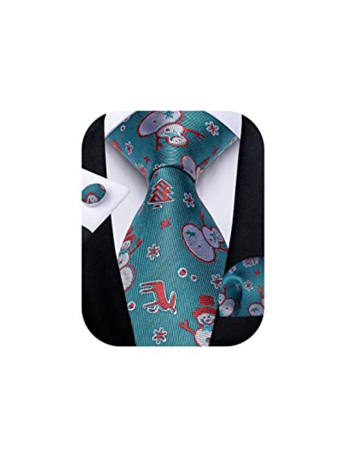 DiBanGu Mens Christmas Tie Set Silk Holiday Ties and Pocket Square Cufflinks Set with Gift Box Party Xmas Necktie Novelty