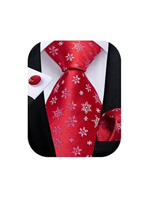 DiBanGu Mens Christmas Tie Set Silk Holiday Ties and Pocket Square Cufflinks Set with Gift Box Party Xmas Necktie Novelty