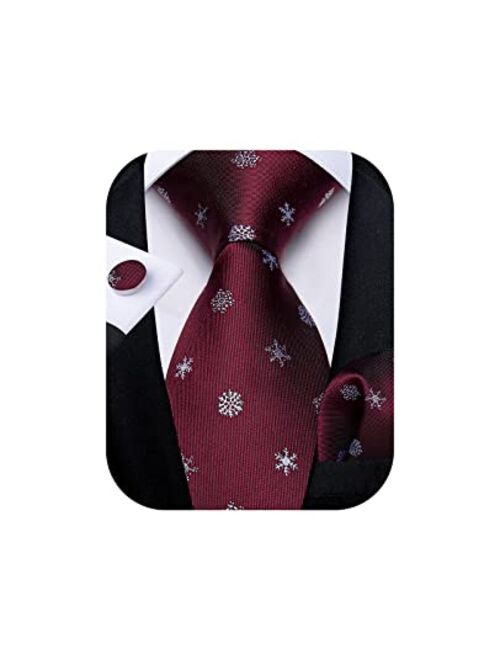 DiBanGu Mens Christmas Tie Set Silk Holiday Ties and Pocket Square Cufflinks Set with Gift Box Party Xmas Necktie Novelty