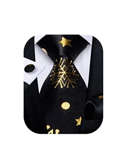 DiBanGu Christmas Ties for Men Holiday Silk Festival Tie and Pocket Square Cufflinks Set with Gift Box Party Xmas Necktie