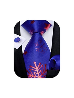 DiBanGu Christmas Ties for Men Holiday Silk Festival Tie and Pocket Square Cufflinks Set with Gift Box Party Xmas Necktie