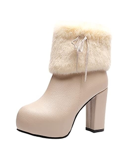 Adeliber New Womens Sexy Fashion High Heel Boots Christmas Winter Suede Thick Heel Ankle Booties Casual Side Zipper Keep Warm Comfortable Platform Work Boots Womens Short