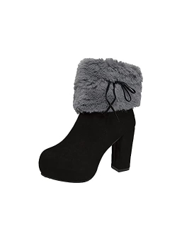 Adeliber New Womens Sexy Fashion High Heel Boots Christmas Winter Suede Thick Heel Ankle Booties Casual Side Zipper Keep Warm Comfortable Platform Work Boots Womens Short