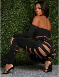 SXY Solid Cut Out Back Leggings