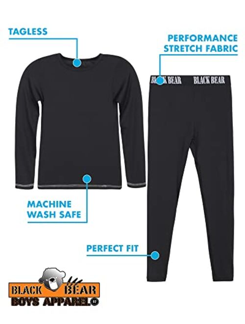 Black Bear Boys' Thermal Underwear Set - 4 Piece Performance Base Layer Long Sleeve T-Shirt and Long Johns Set