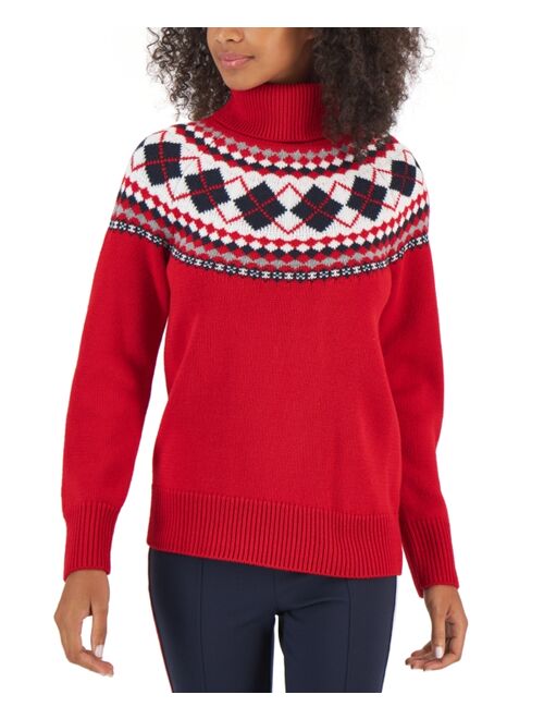 TOMMY HILFIGER Women's Argyle Turtleneck Sweater