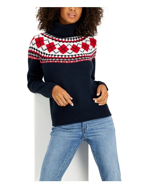 TOMMY HILFIGER Women's Argyle Turtleneck Sweater