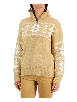 STYLE & CO Women's Fairisle Quarter-Zip Cozy Sweater, Created for Macy's