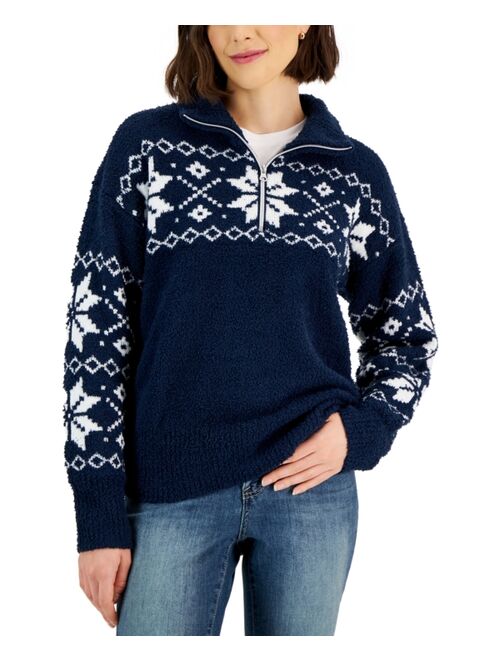 STYLE & CO Women's Fairisle Quarter-Zip Cozy Sweater, Created for Macy's