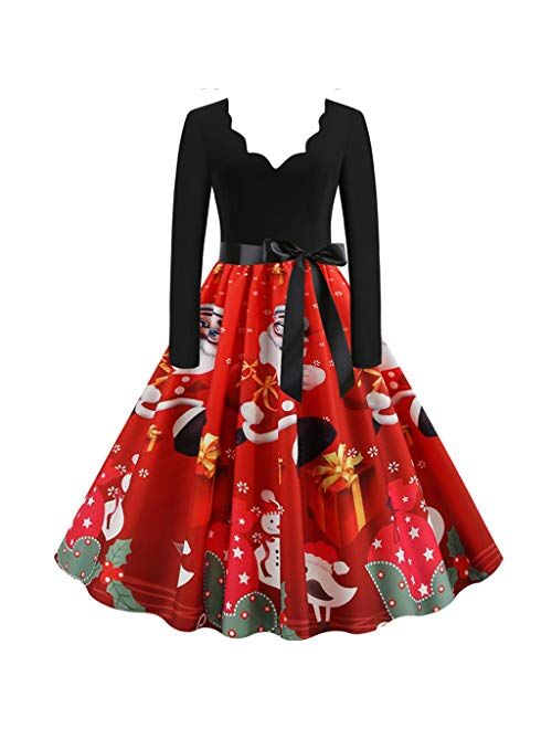 ZEFOTIM Christmas Dresses for Women 2022 Casual Elegant Long Sleeve Sleeveless Holiday Party Cocktail Ruffle Dress