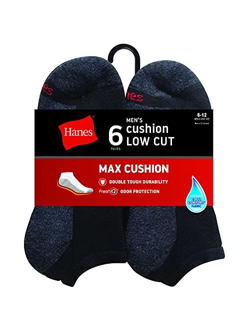 Hanes mens Max Cushion Low Cut Socks, 6-pair Pack