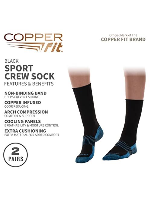 Copper Fit Unisex Crew Length Sport Socks, 2 Pair