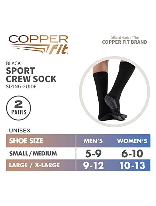 Copper Fit Unisex Crew Length Sport Socks, 2 Pair