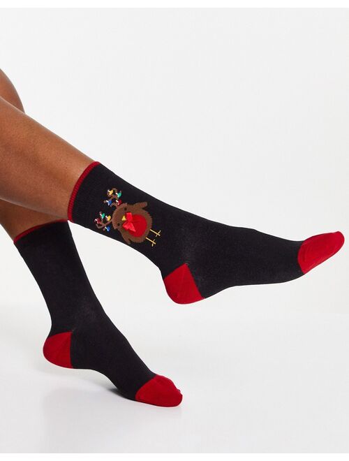 Pretty Polly Christmas robin socks in black and red