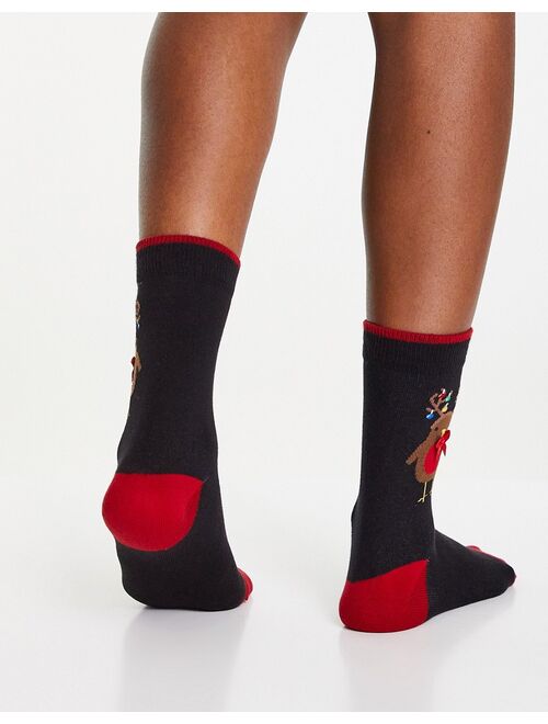 Pretty Polly Christmas robin socks in black and red