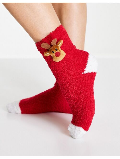 Loungeable 3D Rudolph red glitter socks Christmas tree decorations