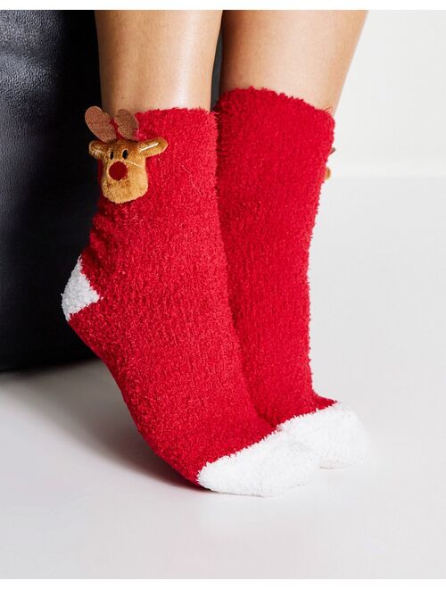 Loungeable 3D Rudolph red glitter socks Christmas tree decorations