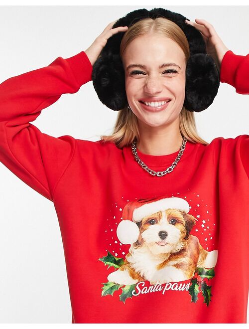 ASOS DESIGN Christmas oversized sweatshirt with santa paws print in bright red