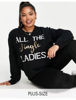 Threadbare Curve Threadbare Plus Christmas sequin slogan sweater in black