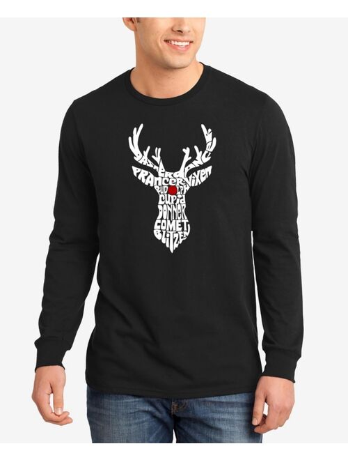 LA POP ART Men's Santa's Reindeer Word Art Long Sleeve T-shirt