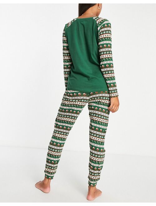 Brave Soul ho ho ho fairisle christmas pudding pajama set in green