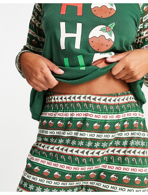 Brave Soul ho ho ho fairisle christmas pudding pajama set in green